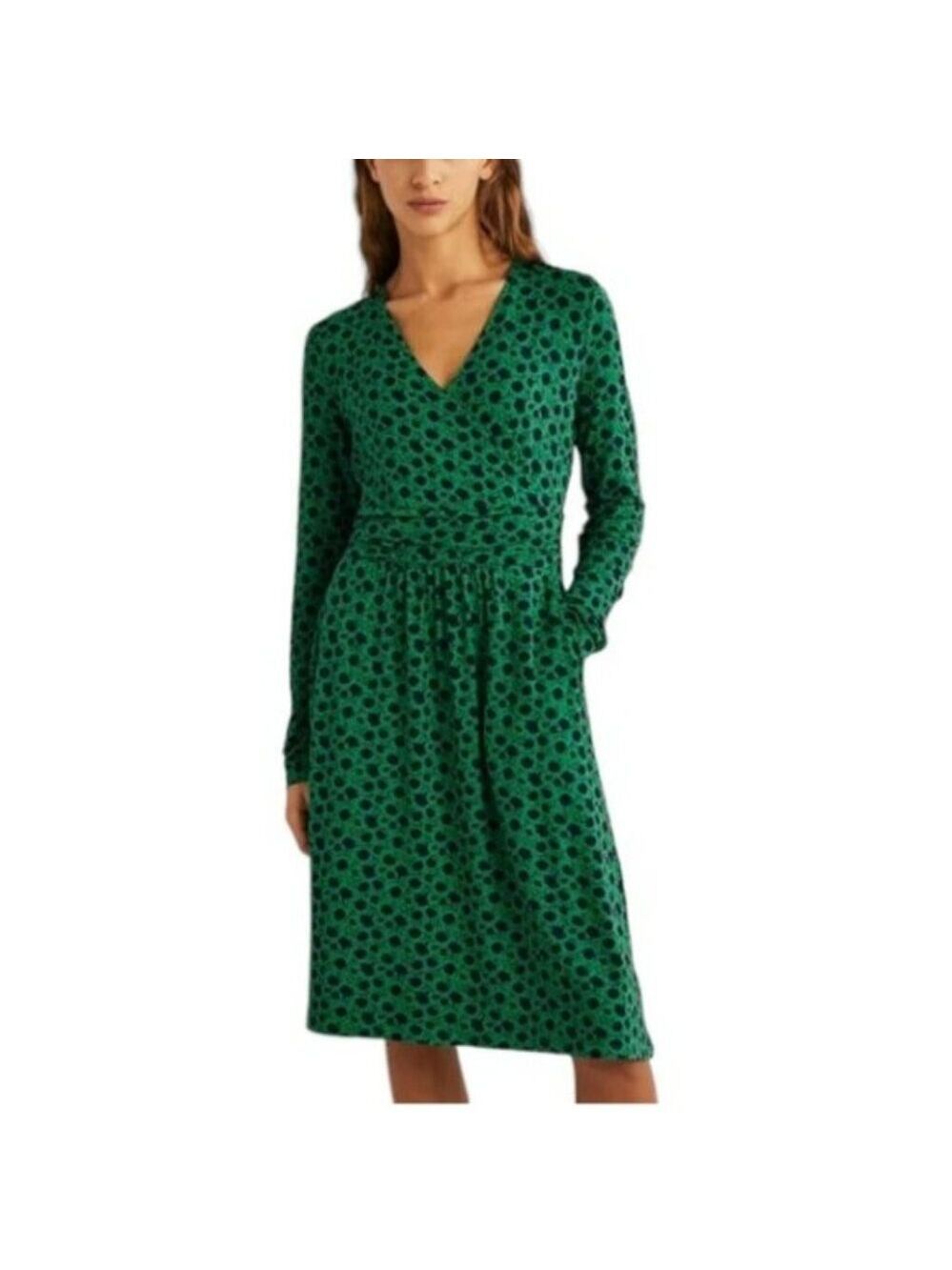 Boden Layla Jersey Floral Dress Pockets - Emerald Green/Navy - 8L
